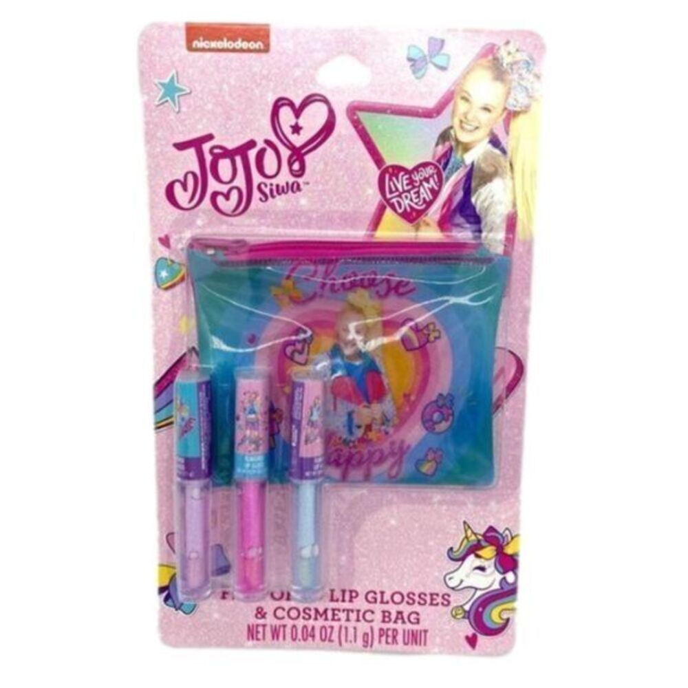 JoJo Siwa Flavored Lip Gloss and Cosmetic Bag Set NEW